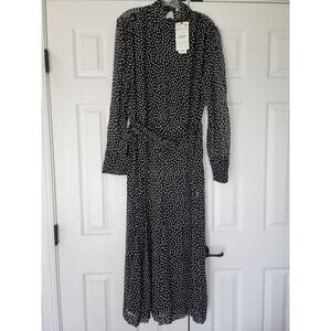 ZARA NWT Women's Black/White Belted Long Polka Dot Dress Sz XL